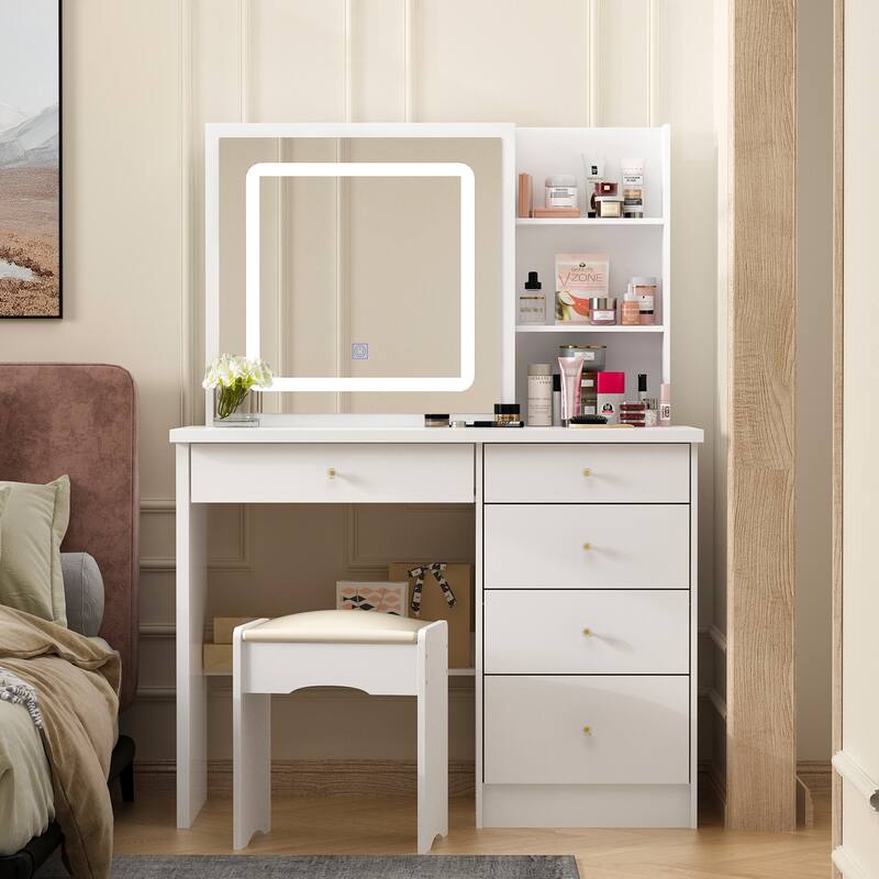 39.4'' Wide Makeup Vanity Set with Stool and Mirror