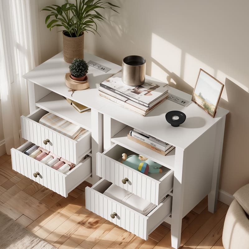 Fluted Nightstand with 2 Drawers, Set of 2