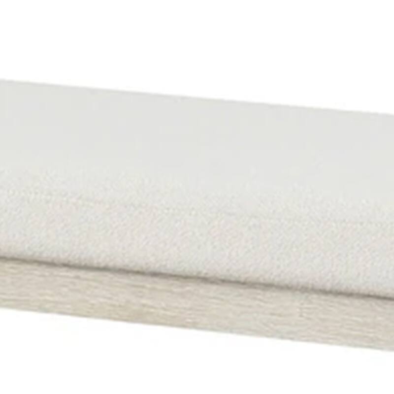 Hagy Dining Bench, 59 Inch, Panel Rubberwood Base, White Fabric Padded Seat