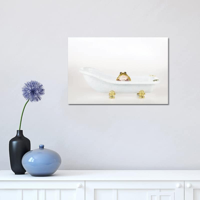 iCanvas "Cute Green Frog In Small Luxury Bathtub Isolated On White" by IgorVetushko Canvas Print - 12x18x1.5