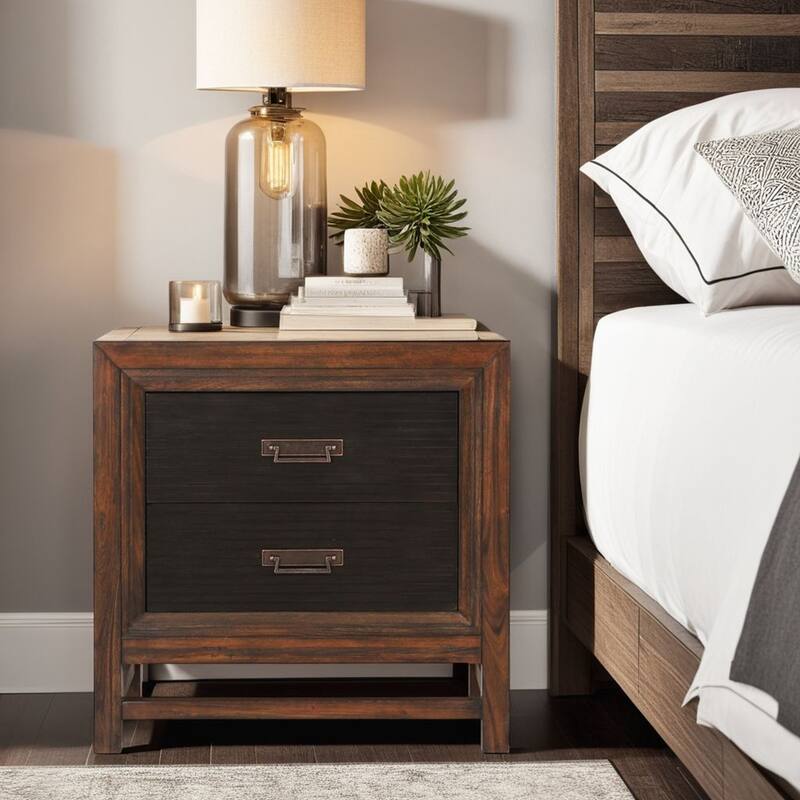 Bridgevine Home Branson 2-drawer Nightstand, No Assembly Required, Two-Tone Finish - Rustic Buckeye with Black - 2-drawer
