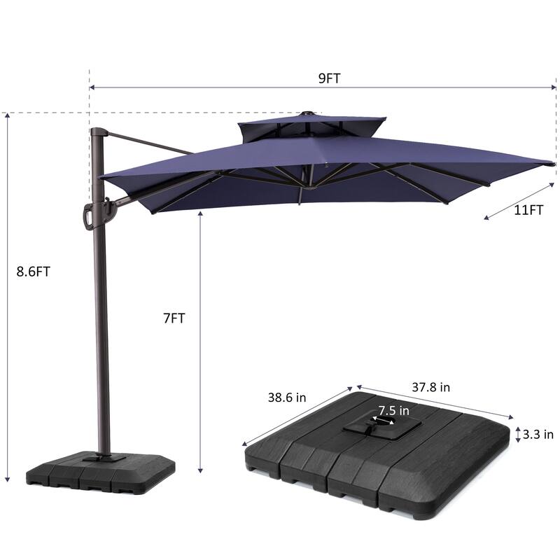 VredHom 360 Degree Rotation Patio Cantilever Umbrella with Base