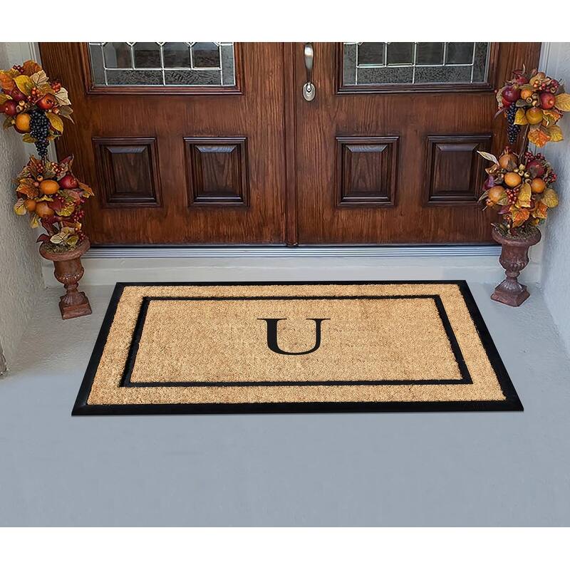 A1HC Natural Coir Monogrammed Door Mat for Front Door, Durable Large Outdoor Rug, Heavy Duty Welcome Doormat - 24" X 48"