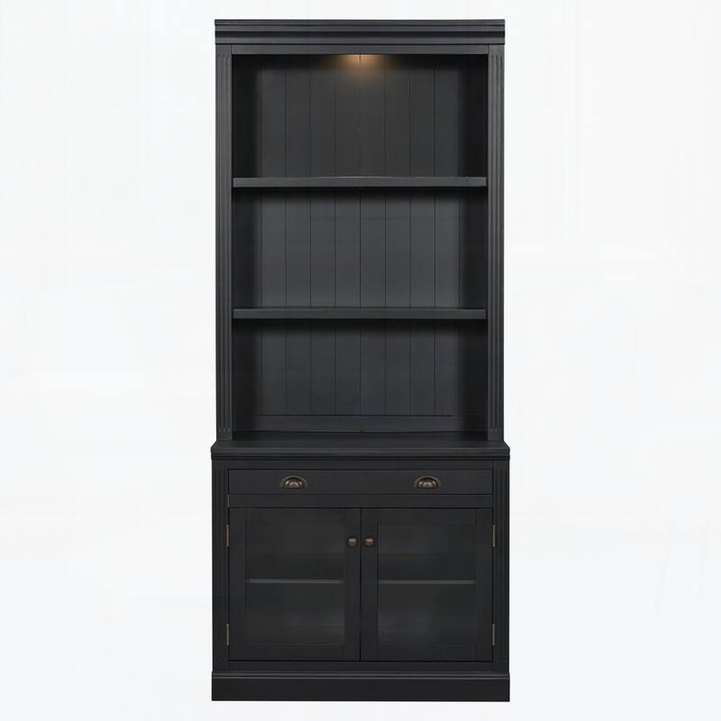 Modern Bookcase with 2 Glass Doors and 1 Drawer