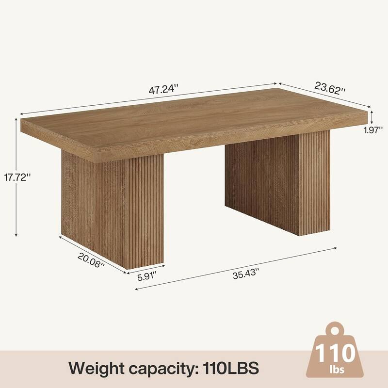 47.24 Inch Farmhouse Coffee Table, Rectangle Center Table for Living Room