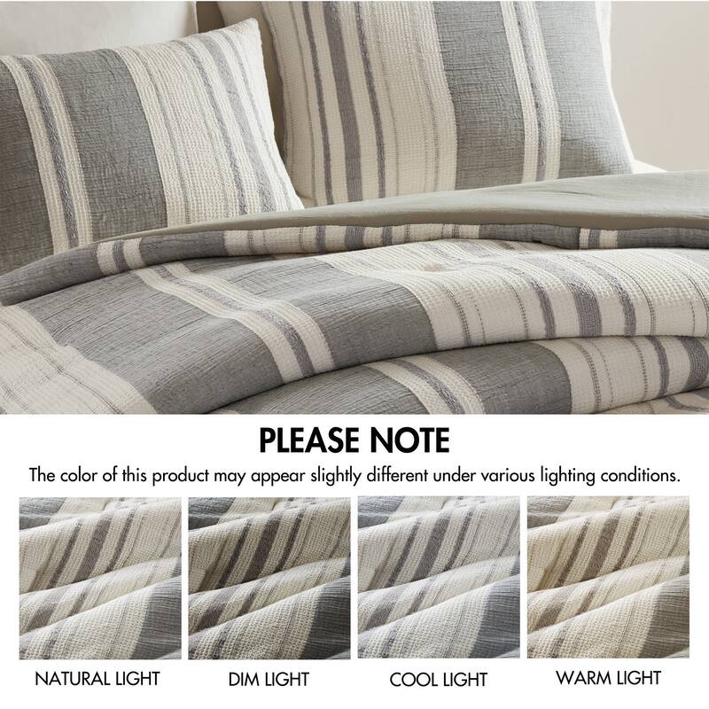 GDF Studio - Amara Textured Cotton Comforter 3-Piece Set with Waffle and Gauze Weave