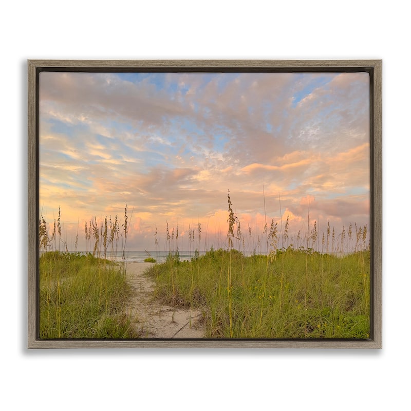 Stupell Serene Coastal Path Grasses Framed Floater Canvas Wall Art Design By Mary Lou Johnson - 21 x 17 - Brown