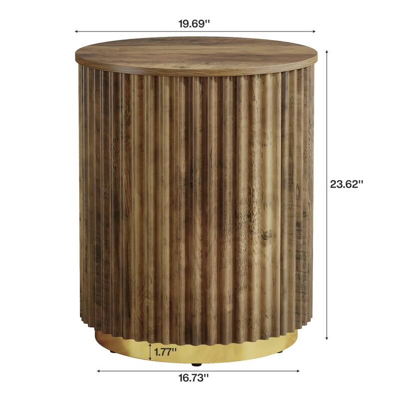Small Fluted Round Side Table, Bedside Table for Sofa