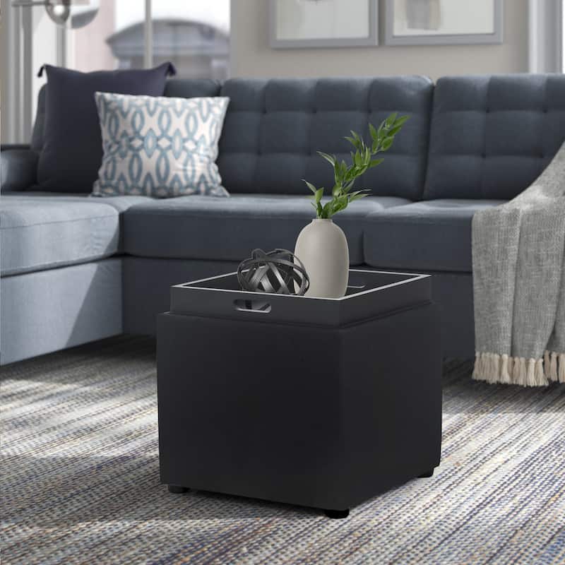 Adeco Storage Ottoman With Tray