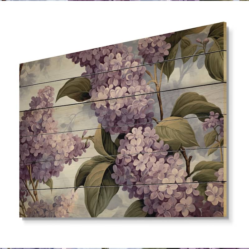 Designart "Purple Ang Grey Lilac Fragrant Blooms III" Floral Print on Natural Pine Wood