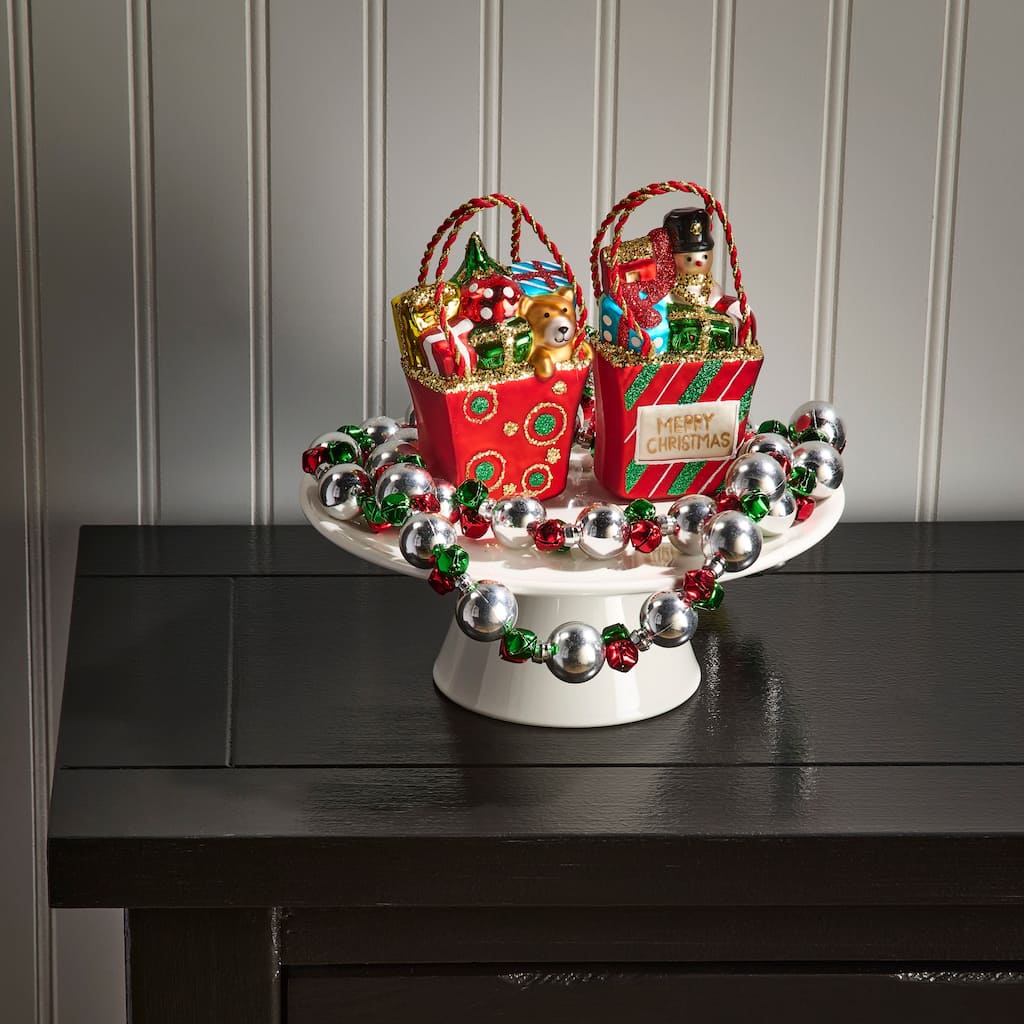 5.5" Glass Holiday Gift Bag Ornament Set of 2