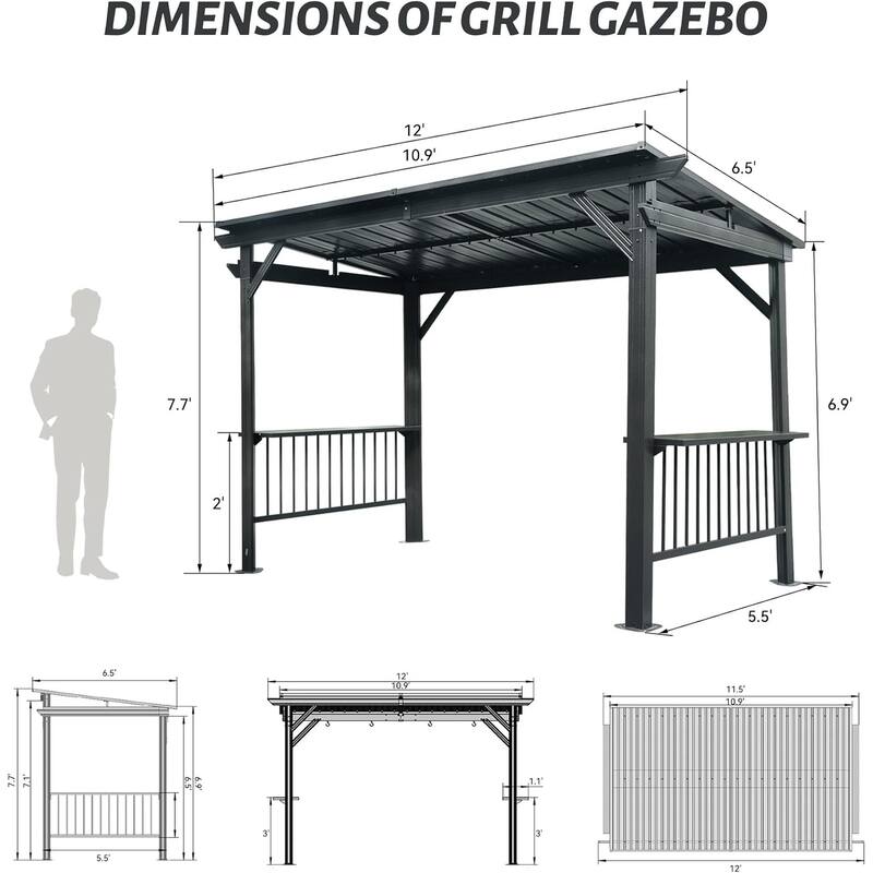 GDFStudio - Terry Outdoor BBQ Grill Gazebo with Hardtop Roof and Shelves, Aluminum Frame Patio Canopy