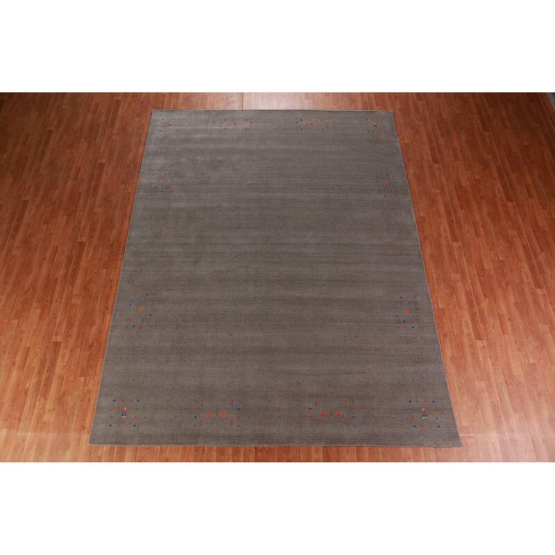 Gabbeh Indian Area Rug Handmade Oriental Grey Wool Carpet - 9'1" x 11'11"