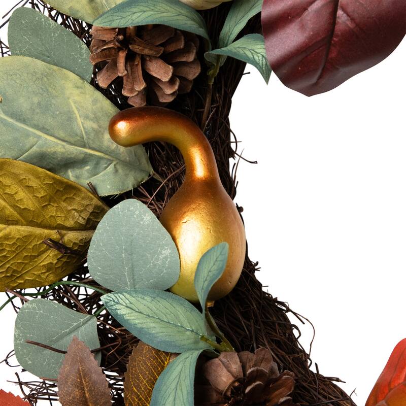 Pumpkin Pinecone Gourd Grapevine Artificial Thanksgiving Wreath 24"