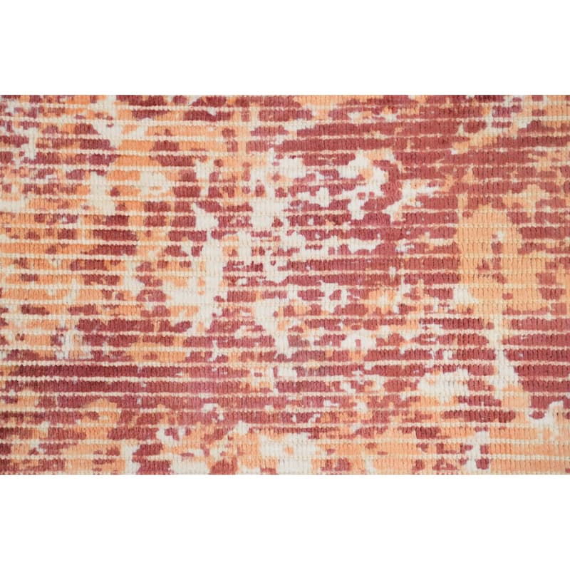 Hand Knotted Oriental Viscose Silk Carpet Modern All-Over Oranges & Rust Abstract Area Rug - 4' 0'' X 2' 0''