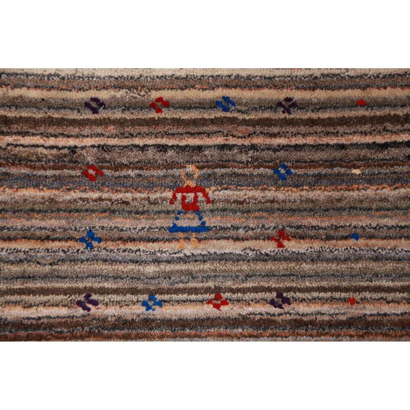 Striped Gabbeh Indian Area Rug Handmade Brown Wool Carpet - 8'0" x 9'8"