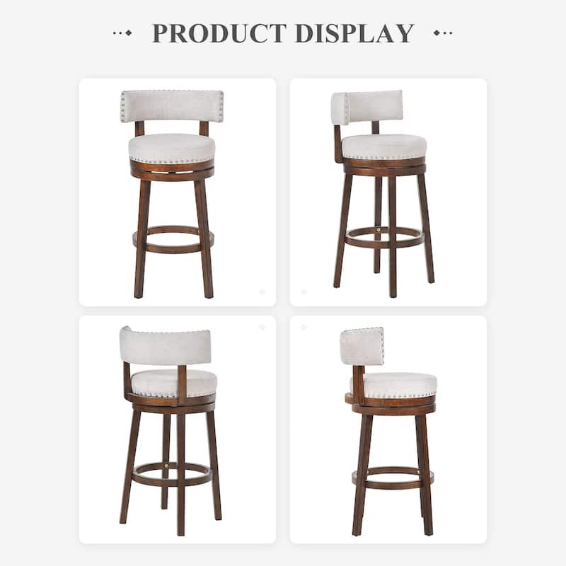 Modern Velvet Swivel Bar Stool - 25" or 30" Counter Height with Adjustable Footrest & Walnut Base, for Kitchen Islands