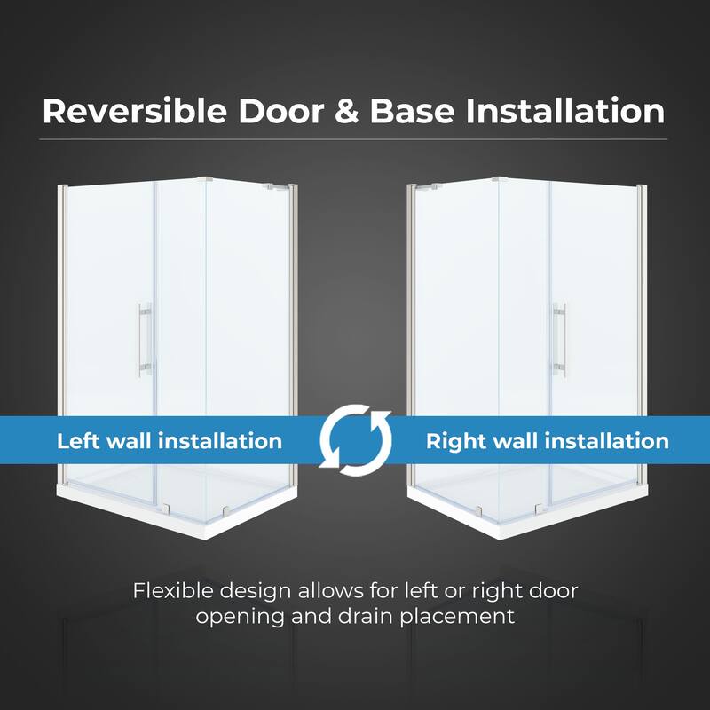 OVE Breeze Pivot Corner Frameless Pivot Shower Door Kit with Base Pan