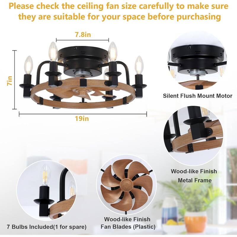 Vintage Ceiling Fan Light with Lighting and Multifunctional Remote Control, 6 Speed Settings for Bedroom and Living Room