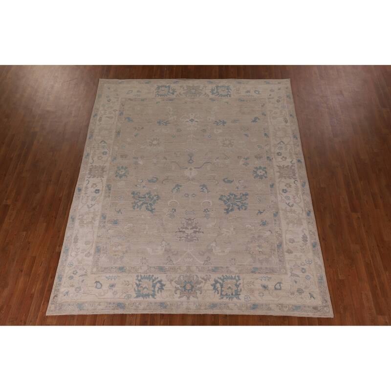 Vegetable Dye Oushak Area Rug Hand-Knotted Beige Floral Wool Carpet - 8'2" x 10'0"
