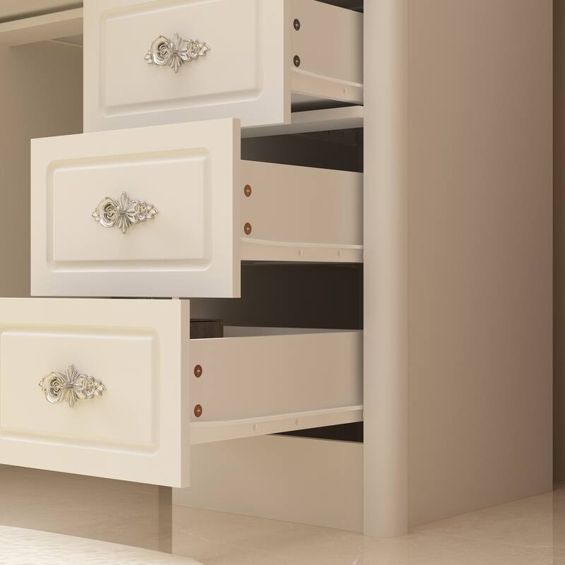 Elegant White Makeup Dressing Table with Adjustable Mirror Large Desk