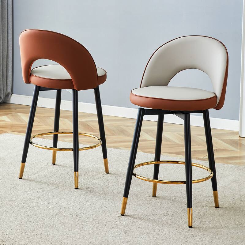 360 ° rotatable bar chair.Modern PU comfortable upholstered bar chair with smooth and beautiful black metal legs