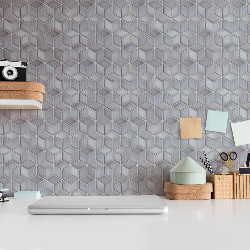 Merola Tile Hudson Rhombus Grey Eye 10-1/4" x 11-3/4" Porcelain Mosaic Floor and Wall Tile