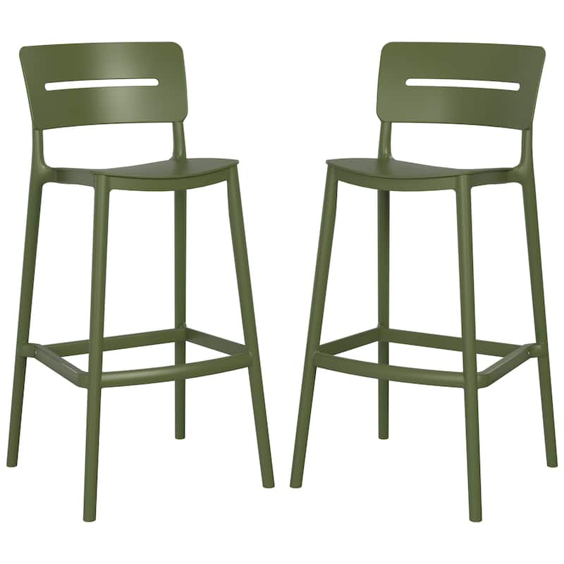 Frond and Form 29.5" Outdoor Patio Poly Plastic Bar Stool (Set of 2) - Olive Green