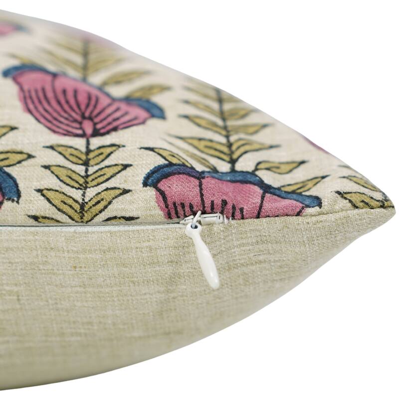 Fabdivine 14x36 Inch Handmade Floral Pillowcase for Couch, Bed, Chair or Gift Pink Soft Linen Throw Décor Cushion Cover, Lotus