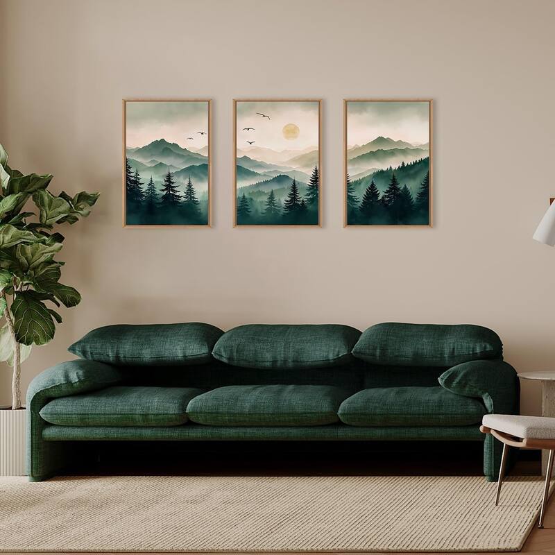 Boho Mountain Landscape Wall Decor, Pine Tree Wall Painting