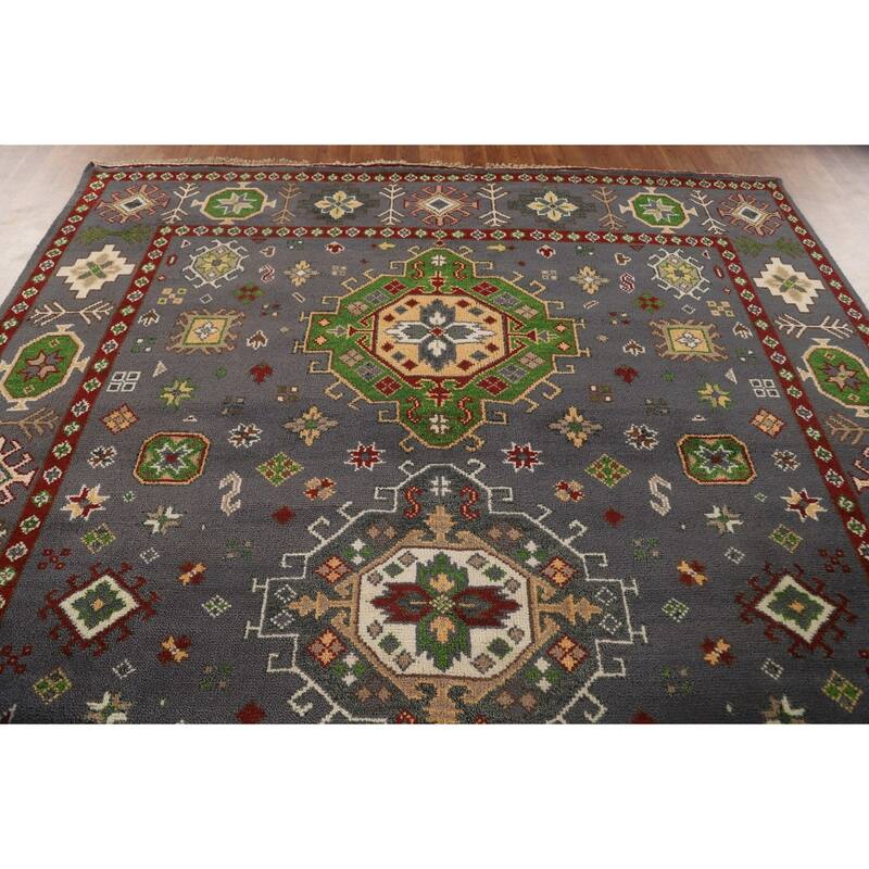 Traditional Kazak Area Rug Hand-Knotted Oriental Wool Carpet - 8'0" x 9'11"