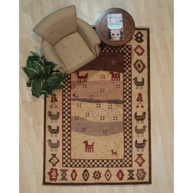 Hand-knotted Wool Beige Traditional Modern Modern Knot Rug - 6' x 9'