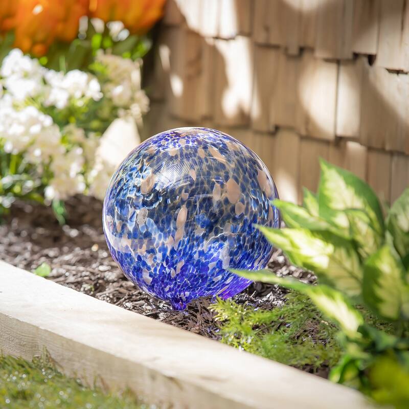 10" Art Glass Aqua Confetti Gazing Ball with Stand