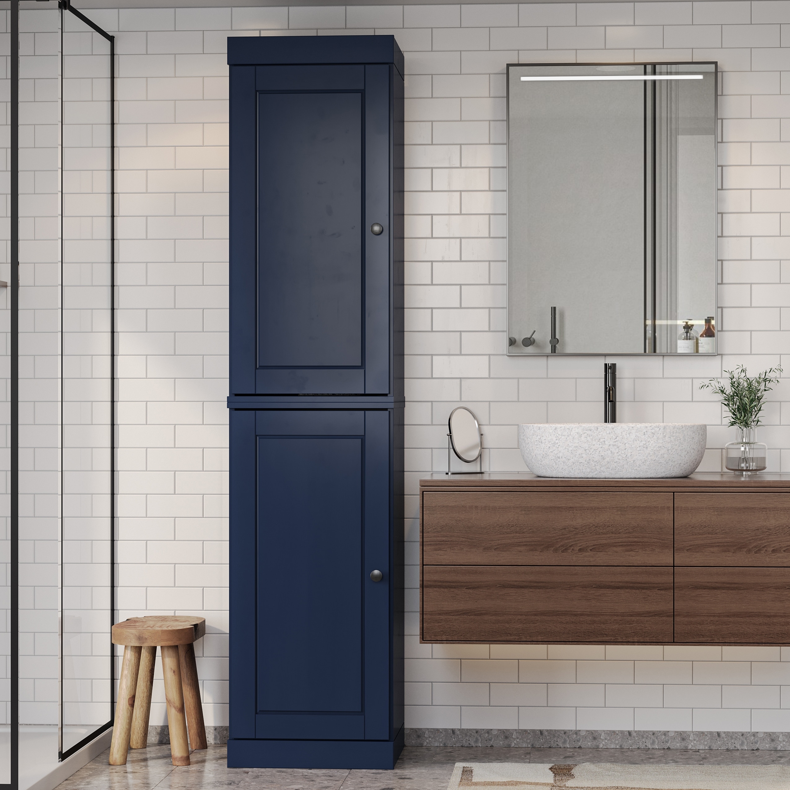 100% Solid Wood Tall Bathroom Linen Storage Cabinet with Doors & Adjustable Shelves, 16" W x 71.5" H, Palace Imports