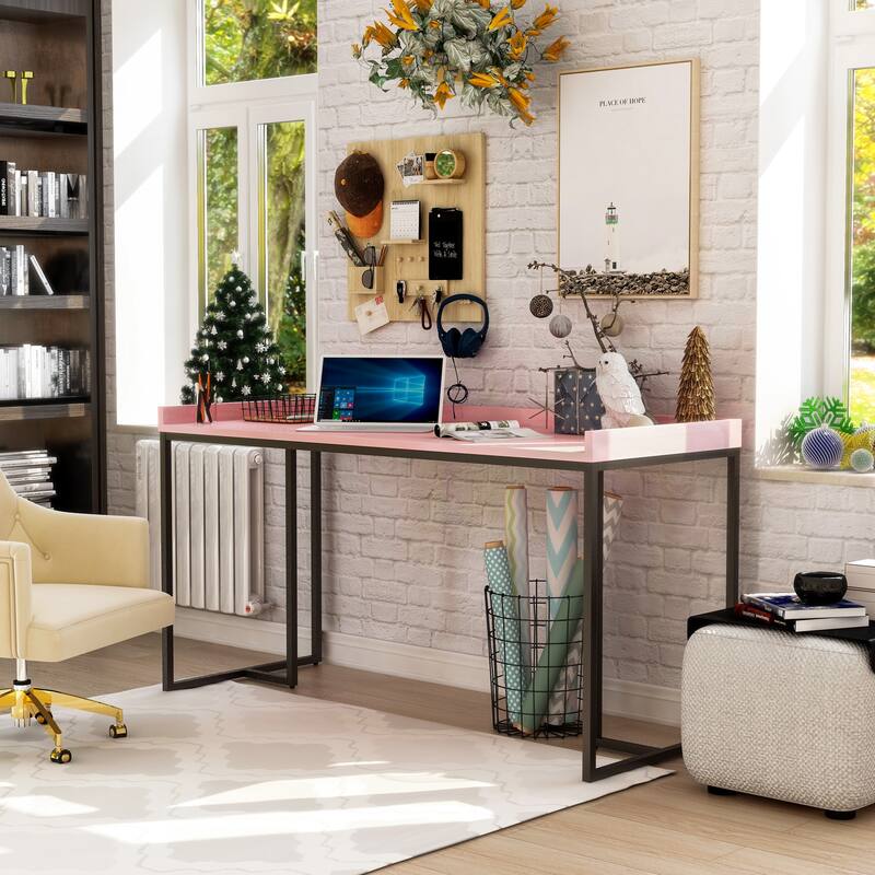 Magnus Industrial 59-inch Metal Computer Desk with USBs by Furniture of America - Pink
