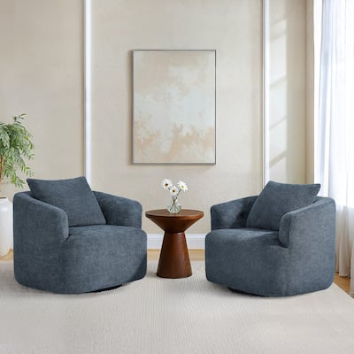 Upholstered Swivel Barrel Chair with Pillow