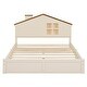 preview thumbnail 16 of 46, Bedroom Solid Wood Platform Bed House-Shaped Headboard Walnut Roof with LED Window Bed Frame Platform No Box Spring Needed