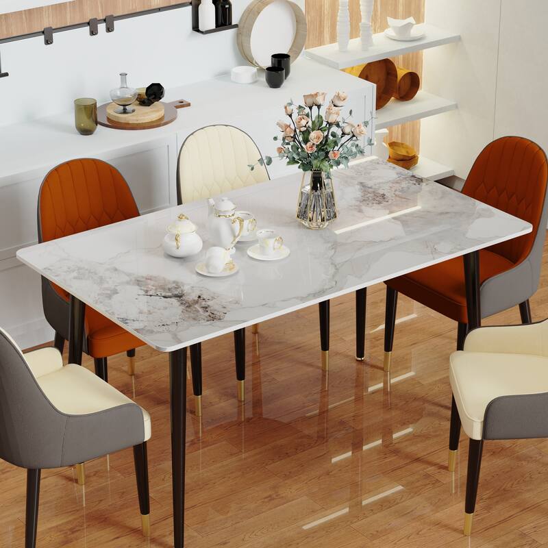 Large Dining Table Rectangular Sintered Stone Top - 47.2" x 27.5" x 30" - Gloss Jade