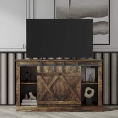 54" Farmhouse Sliding Barn Door TV Stand - 54 inches in width