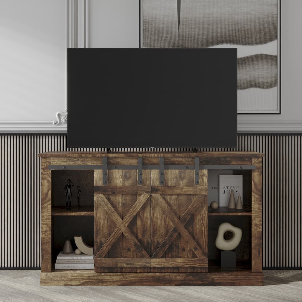 54" Farmhouse Sliding Barn Door TV Stand - 54 inches in width