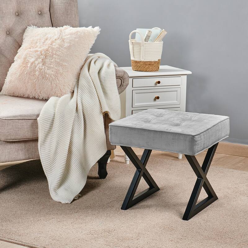 Textured Velvet Ottoman Vanity Stool 18"X18"X17"