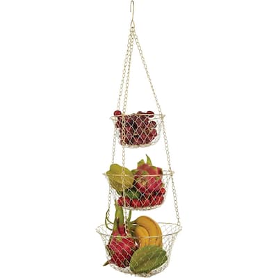 Gold 3-Tier Kitchen Hanging Fruit Basket, 32-Inches