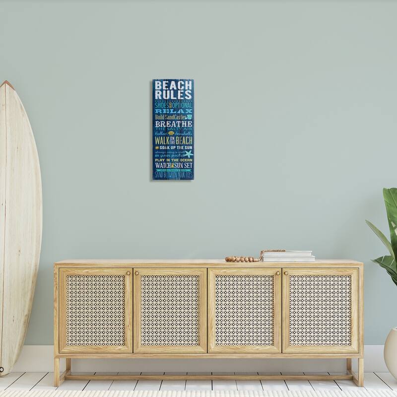 Stupell Beach Rules Relax Breathe Blue Planked Look, Canvas, 10 x 1.5 x 24, Made in USA