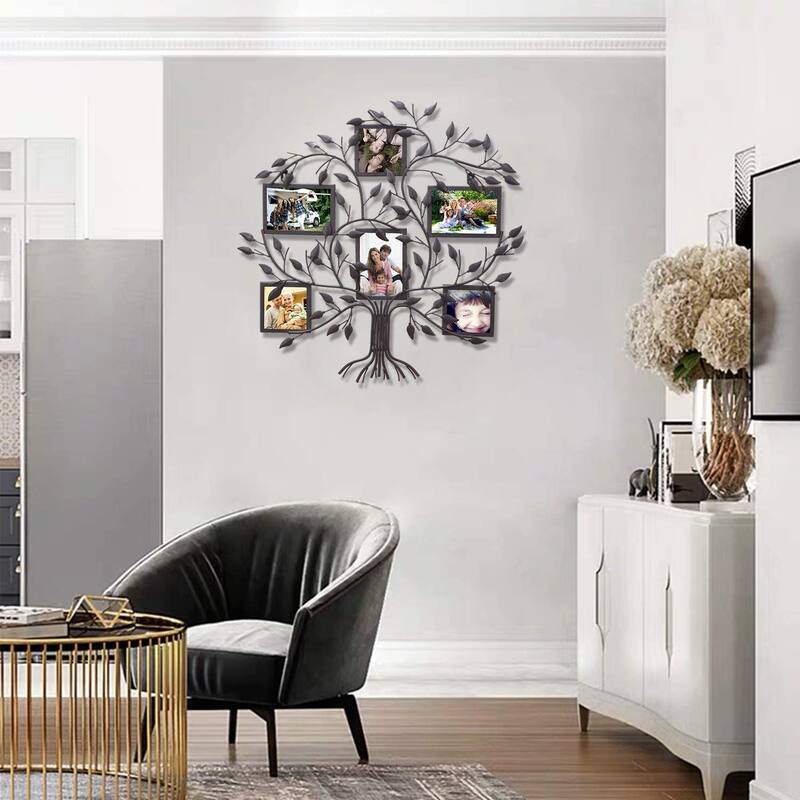 ADECO Metal Tree Wall Hanging Collage Picture Photo Frame 6 Openings