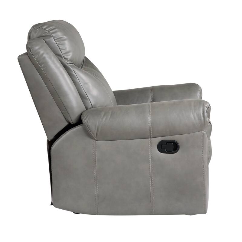 Max 42 Inch Manual Recliner Chair, Gray Faux Leather, Solid Wood, Metal