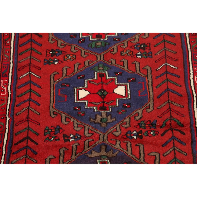 Geometric Persian Hamedan Area Rug Handmade Traditional Wool Carpet - 3'4" x 5'1"
