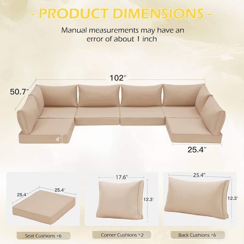 Outdoor Replacement Cushions for Patio Furniture, Waterproof & Non-Slip 4" Sofa Cushions, 6-Seat Conversation Sets, UV-Resistant
