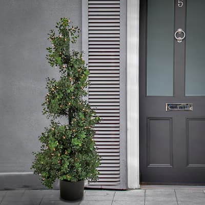National Tree Company 4 ft Prelit Artificial Boxwood Spiral Tree with 200 Clear Lights - 48 in