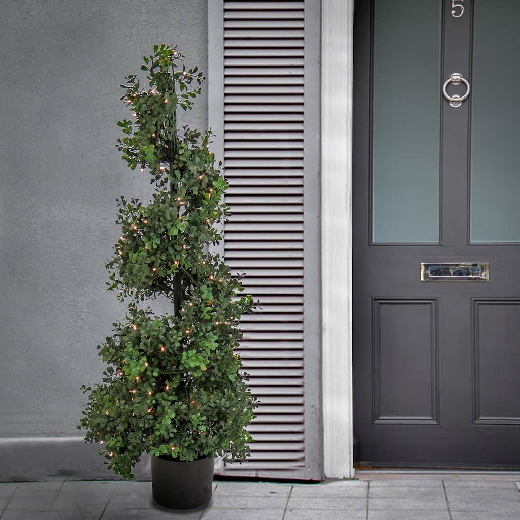 National Tree Company 4 ft Prelit Artificial Boxwood Spiral Tree with 200 Clear Lights - 48 in