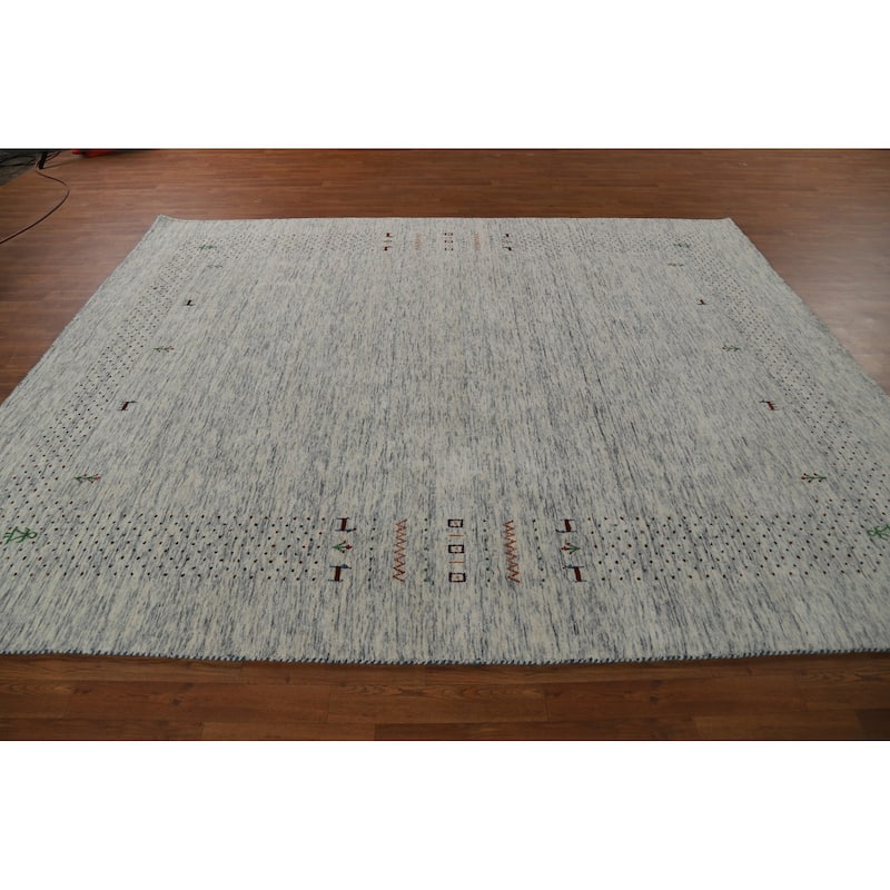 Ivory & Blue Tribal Gabbeh Indian Area Rug Handmade Wool Carpet - 8'0"x 9'10"